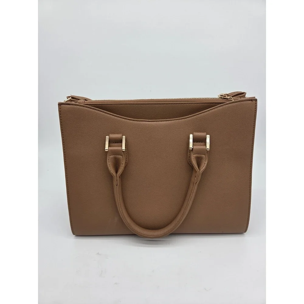 MIZTIQUE Two Handle Brown Satchel Faux Leather Crossbody‎ Large Compartments NEW